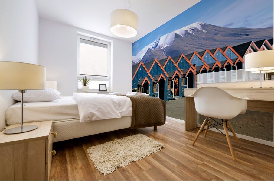 Colorful houses line the street in Longyearbyen Svalbard Mural print