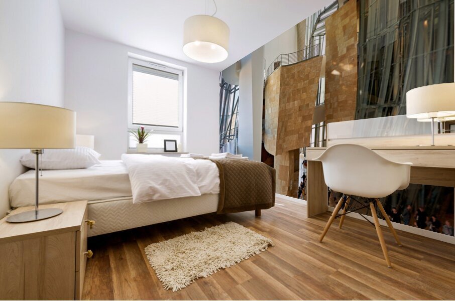 Inside Guggenheim Museum in Bilbao Spain with visitors walking Impression murale