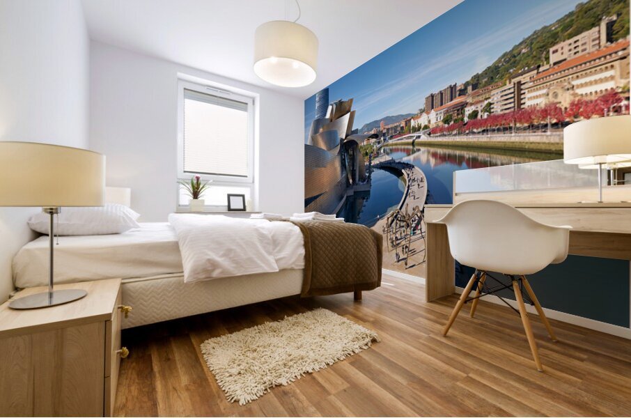 Construction and architecture near the river in Bilbao Spain Impression murale