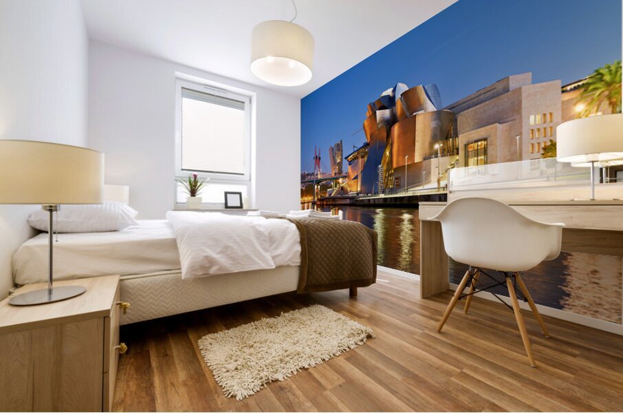 Guggenheim Museum in Bilbao at night with river view Mural print