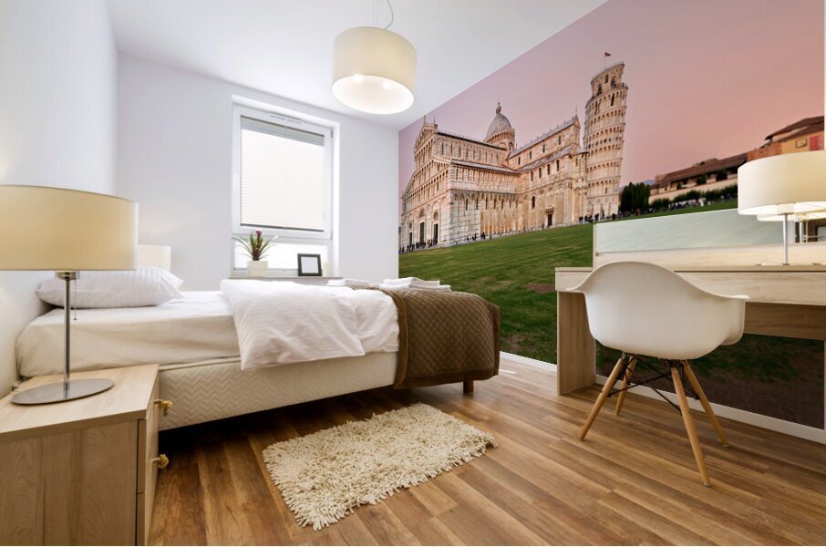 Sunset view of Leaning Tower and Cathedral in Pisa Tuscany Mural print