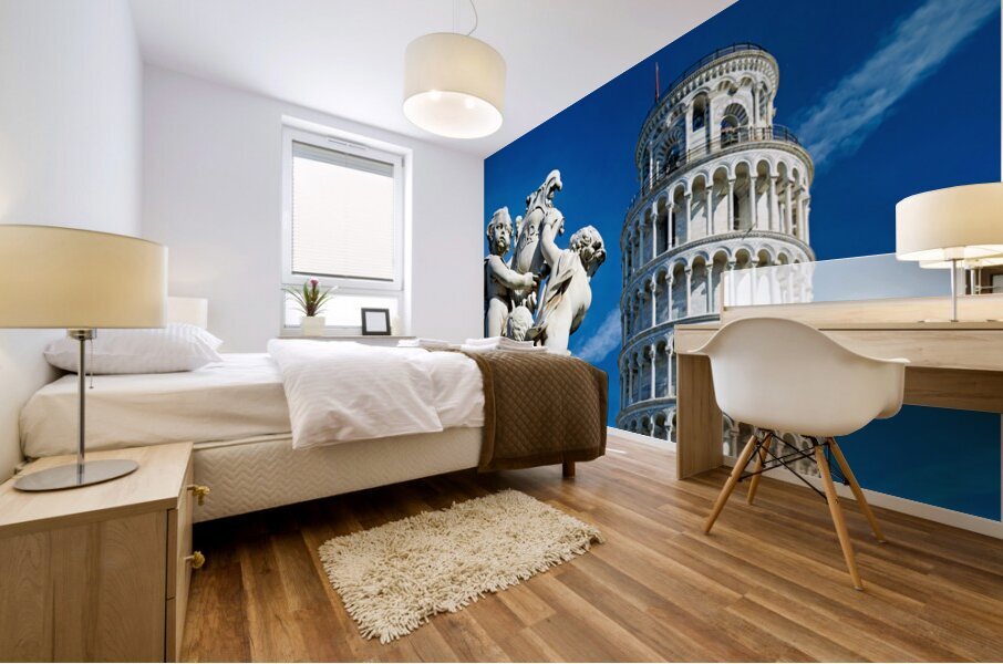 Leaning Tower and fountain in Piazza dei Miracoli in Pisa Mural print