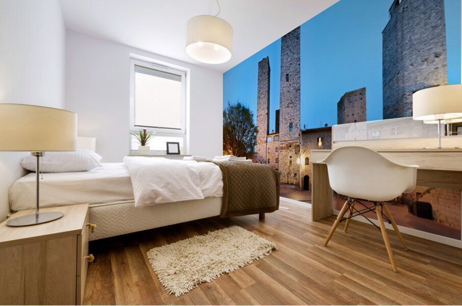 Sunset view of Piazza del Duomo in San Gimignano Tuscany Mural print