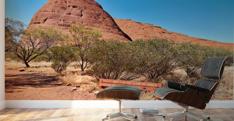 Sacred area sign in front of Kata Tjuta domes Australia. – Wall Mural 2