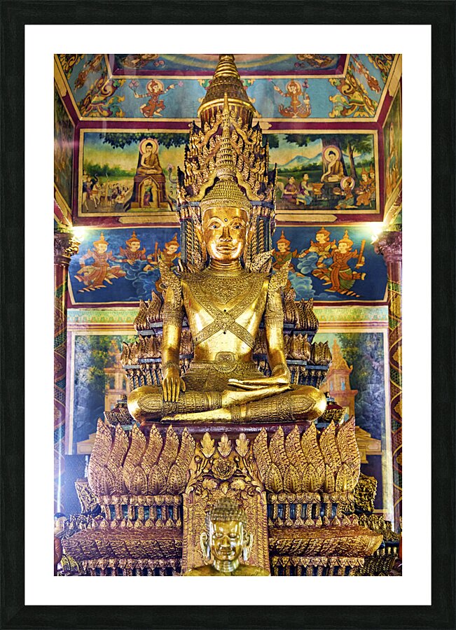 The golden interiors of the Wat Phnom Temple in Phnom Penh Cambodia Picture Frame print
