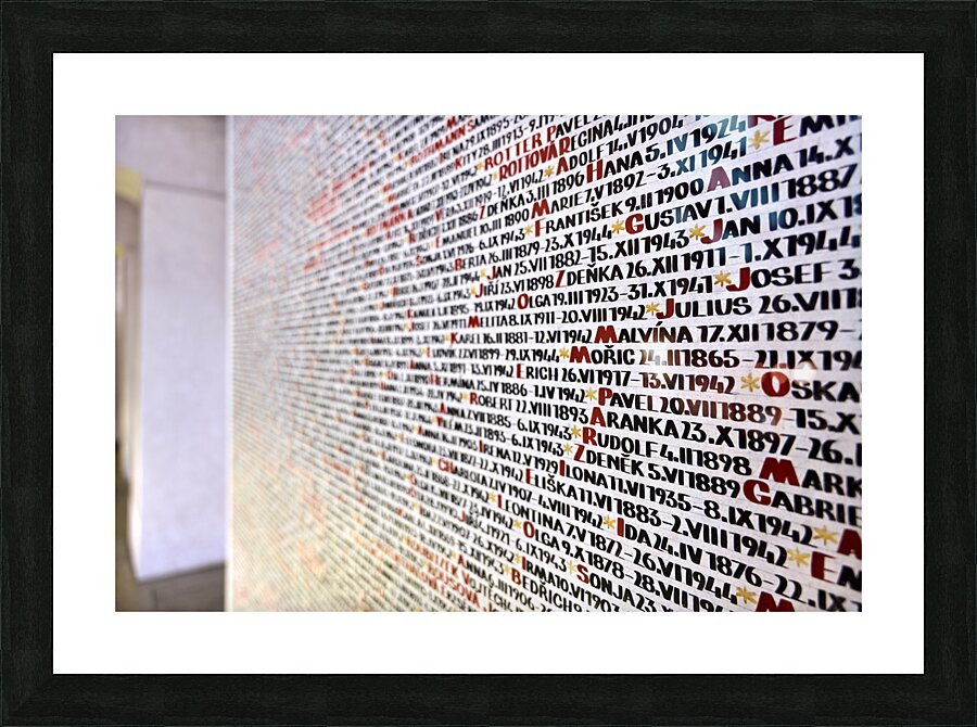 Czech Republic. Prague. The names of the victims of the Holocaust Shoah written on the walls of the Pinkas Synagogue Picture Frame print