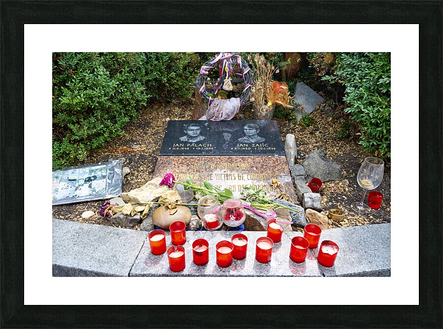 Czech Republic. Prague. The memorial to Jan Palach and Jan Zajic in Wenceslas Square Picture Frame print