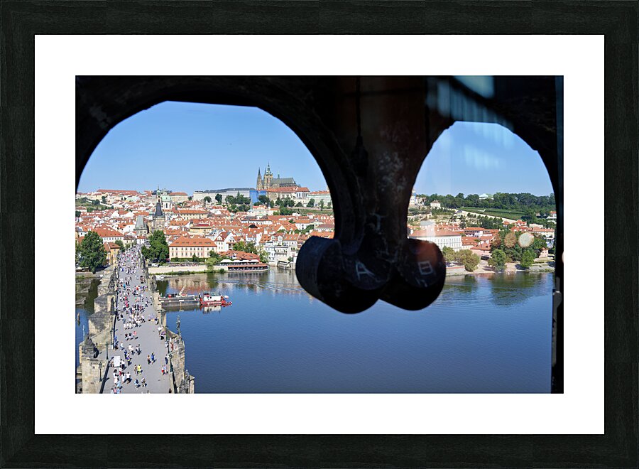 Czech Republic. Prague. Framed view of Charles Bridge Vltava river and the castle hrad Picture Frame print