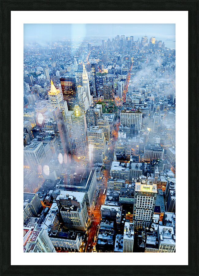New York. United States. Aerial view of Manhattan at dusk Picture Frame print