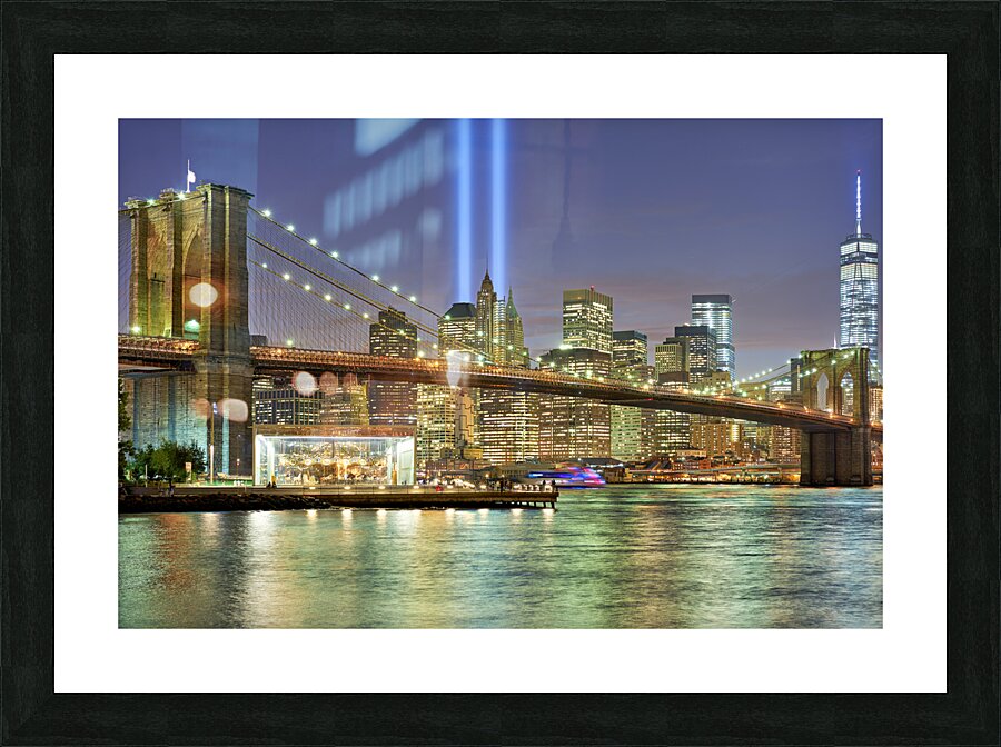 New York. Manhattan. United States. The Tribute in Light is an art installation created in remembrance of the September 11 attacks Picture Frame print