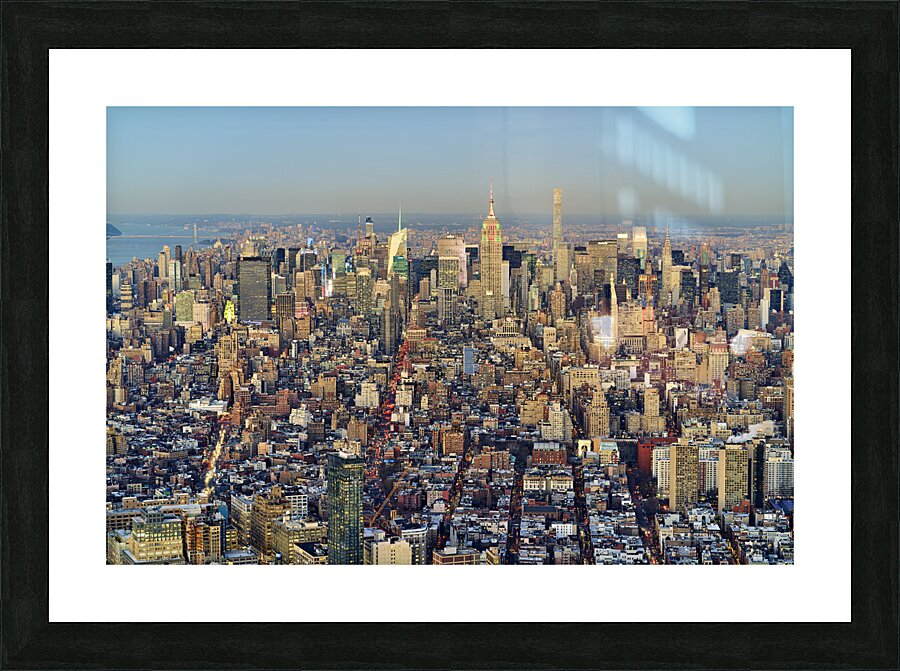 New York. Manhattan. United States. Aerial View Downtown at sunset Picture Frame print