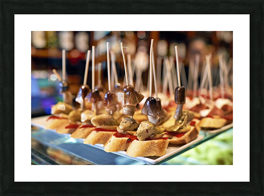 Barcelona. Catalonia. Spain. Tasty tapas in a bar appetizers snacks Picture Frame print