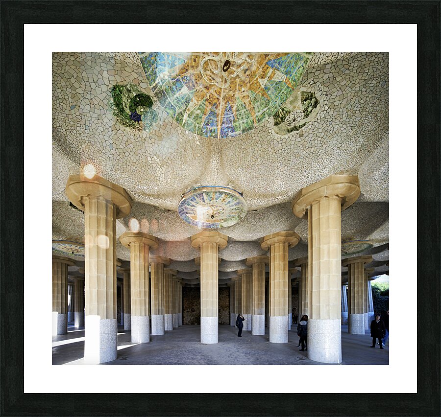 Barcelona. Catalonia. Spain. Columns and Domes of Hypostyle Room in Park Guell Picture Frame print