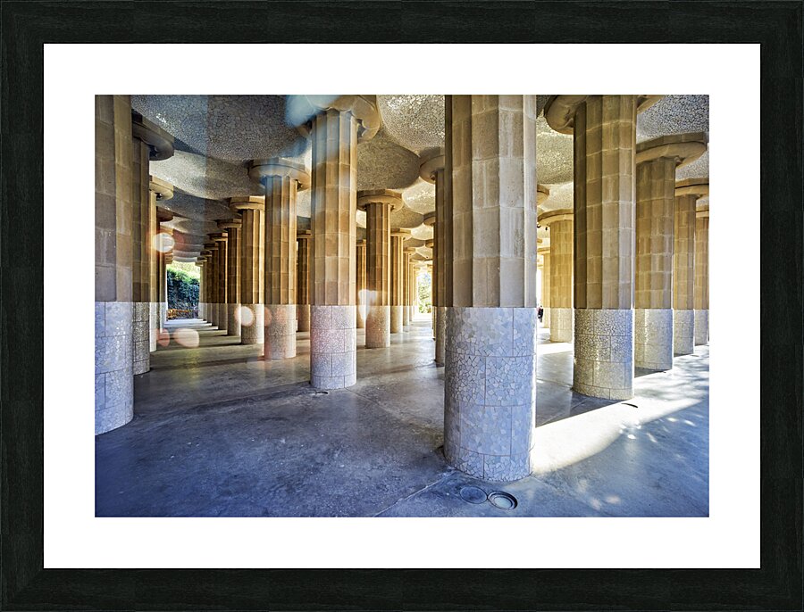 Barcelona. Catalonia. Spain. Columns and Domes of Hypostyle Room in Park Guell Picture Frame print