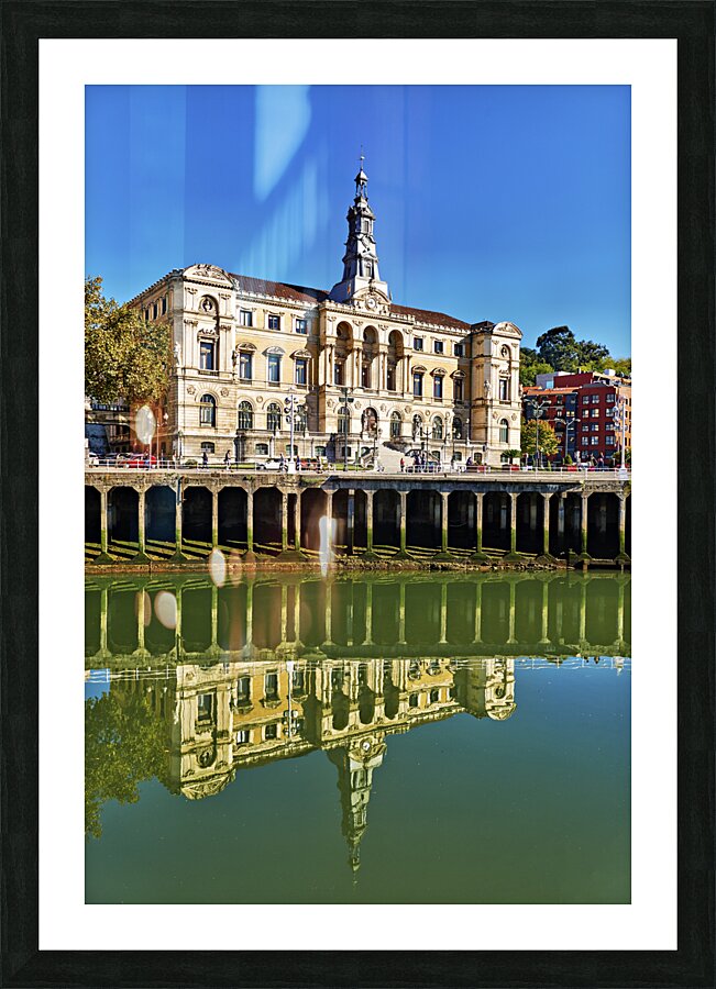 Bilbao Biscay Spain. Historical buildings by Nervion River Picture Frame print