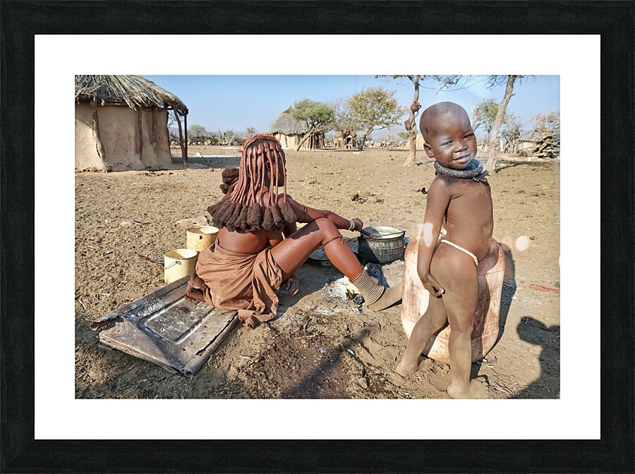 Namibia. A mother and her son in a Himba Village in Kunene Region Picture Frame print