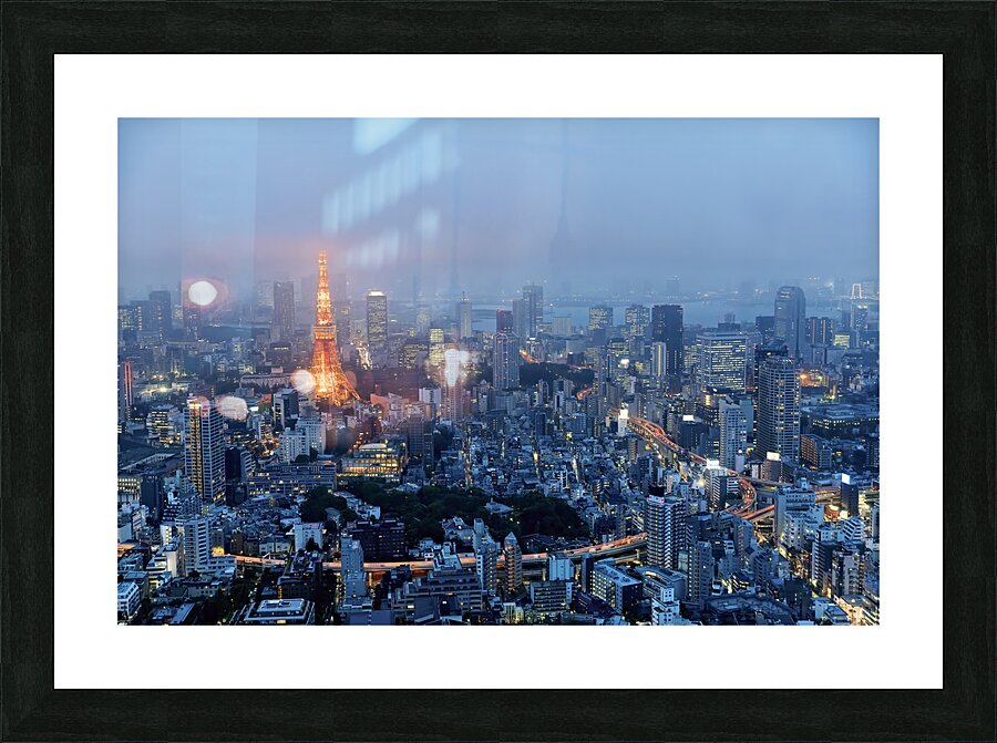 Japan. Tokyo. Aerial view of Tokyo Tower at dusk Picture Frame print
