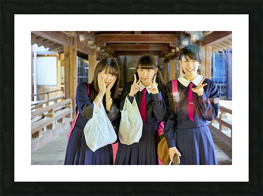 Japan. Kyoto. Nice girls in Chion-in temple Picture Frame print