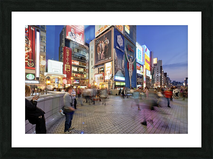 Japan. Kansai. Osaka. Illuminated signboards in Dotonbori District at sunset Picture Frame print