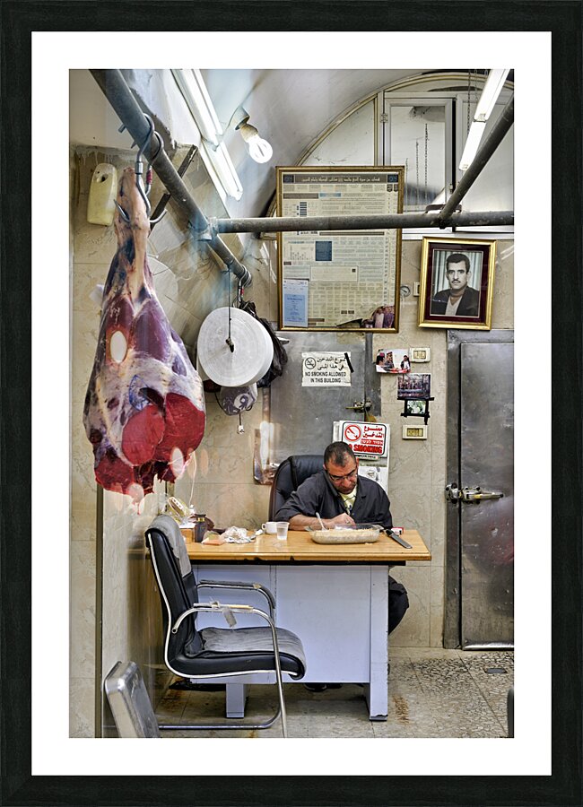 Jerusalem Israel. Butcher in the souq of the old city Picture Frame print