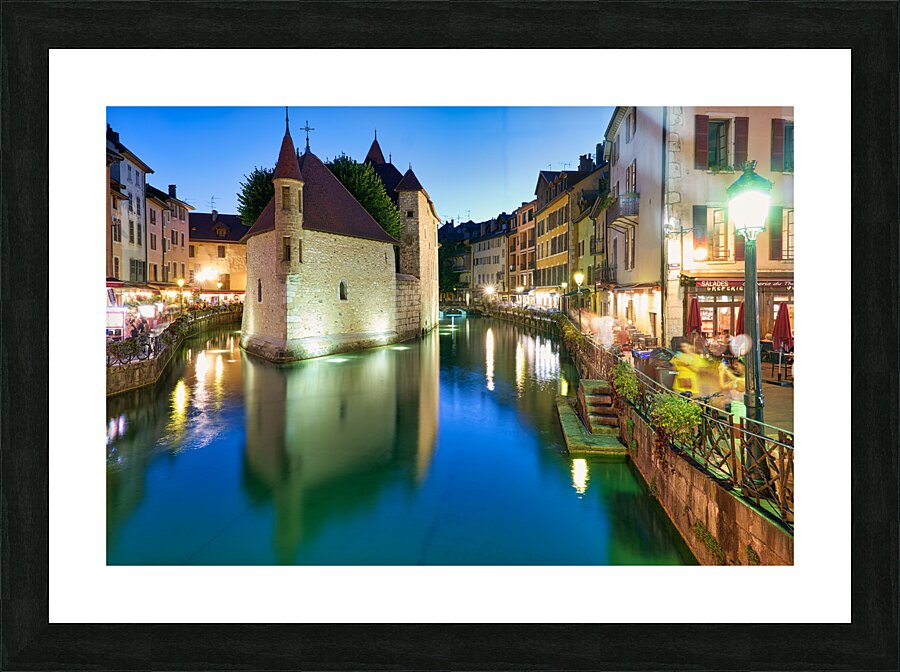 Annecy Haute Savoie France. The Palais de lIsle and Thiou river at sunset Picture Frame print