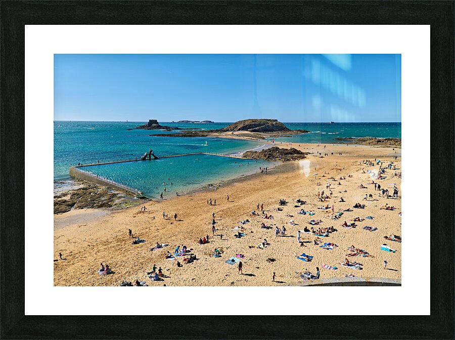 Saint Malo Brittany France. Sunbathers at plage du Mole Mole beach Picture Frame print