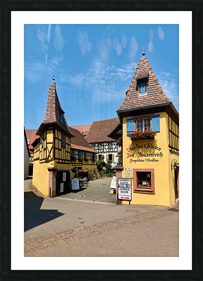Eguisheim Alsace France. Alsace Wine Route. The timber framed houses in old town Picture Frame print