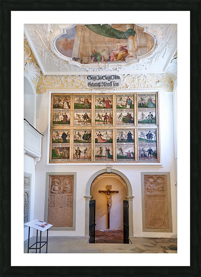 Germany Bavaria Romantic Road. Fussen. St. Mang’s Abbey. Stadt Museum der Stadt. Museum of History. Danse Macabre Picture Frame print