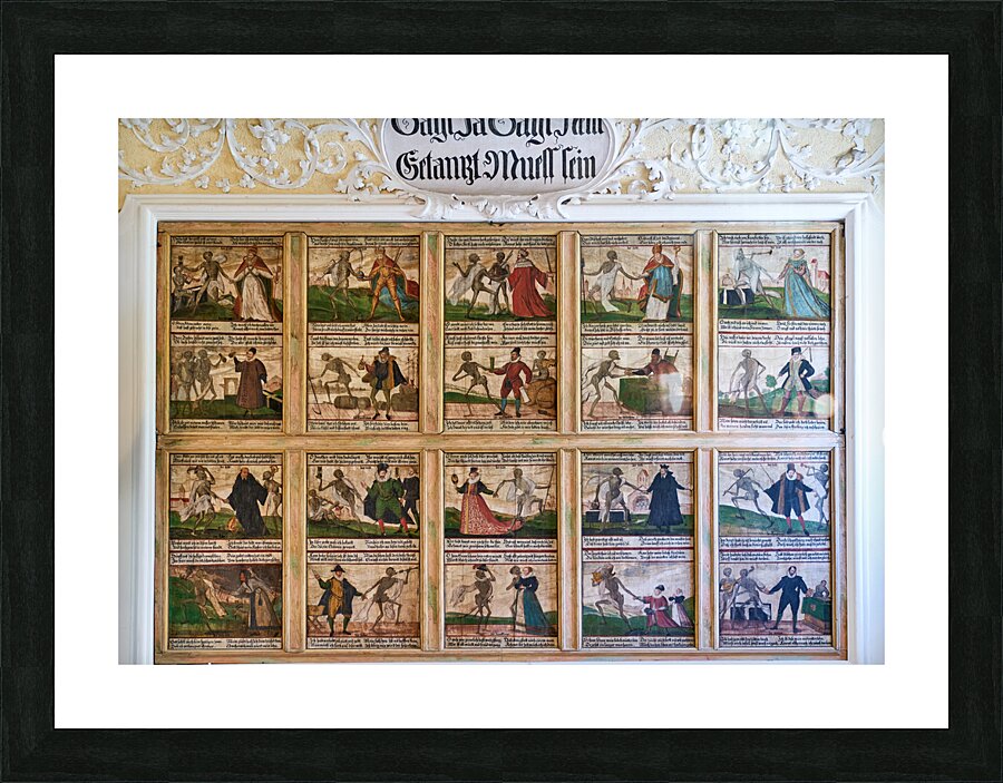 Germany Bavaria Romantic Road. Fussen. St. Mang’s Abbey. Stadt Museum der Stadt. Museum of History. Danse Macabre Picture Frame print