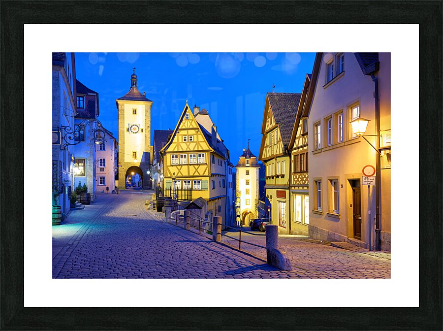 Germany Bavaria Romantic Road. Rothenburg ob der Tauber Plonlein at sunset Picture Frame print