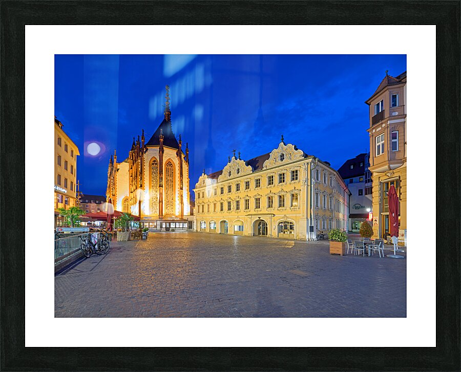 Germany Bavaria Romantic Road. Wurzburg. Marienkapelle Maria Chapel and the Falcon House Picture Frame print