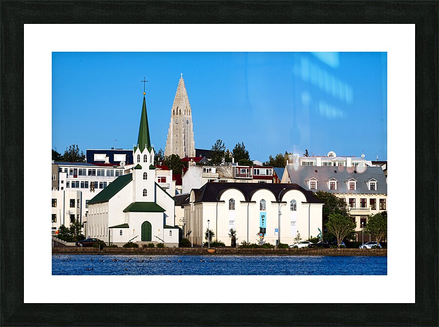 Reykjavik cityscape on lake Tjornin. Iceland Picture Frame print