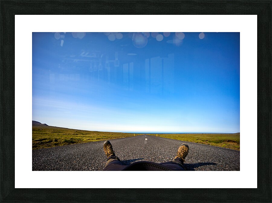 Travelling in absolute freedom in a deserted road. Snaefellsnes peninsula. Iceland Picture Frame print