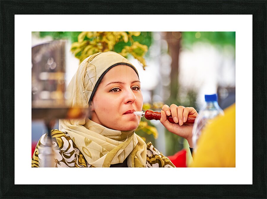 Syria. Aleppo. Girl smoking hookah Picture Frame print