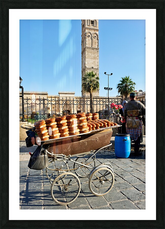 Syria. Aleppo. Bread for sale on a pram Picture Frame print