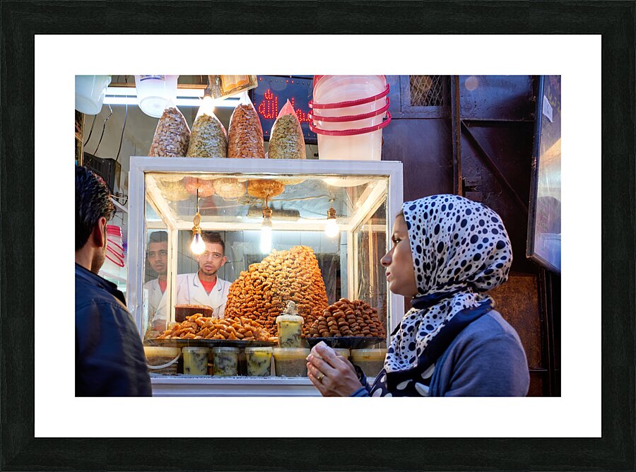 Morocco Fez. Sale of traditional moroccan sweets in the Medina Picture Frame print