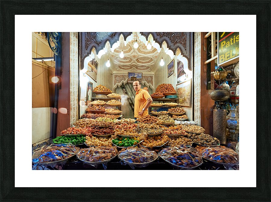 Morocco Marrakesh. Sale of dried fruit in the souk Picture Frame print