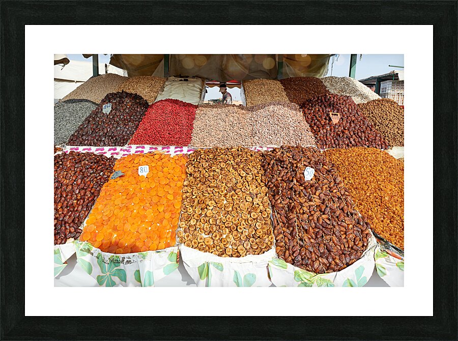 Morocco Marrakesh. Sale of dried fruit Picture Frame print