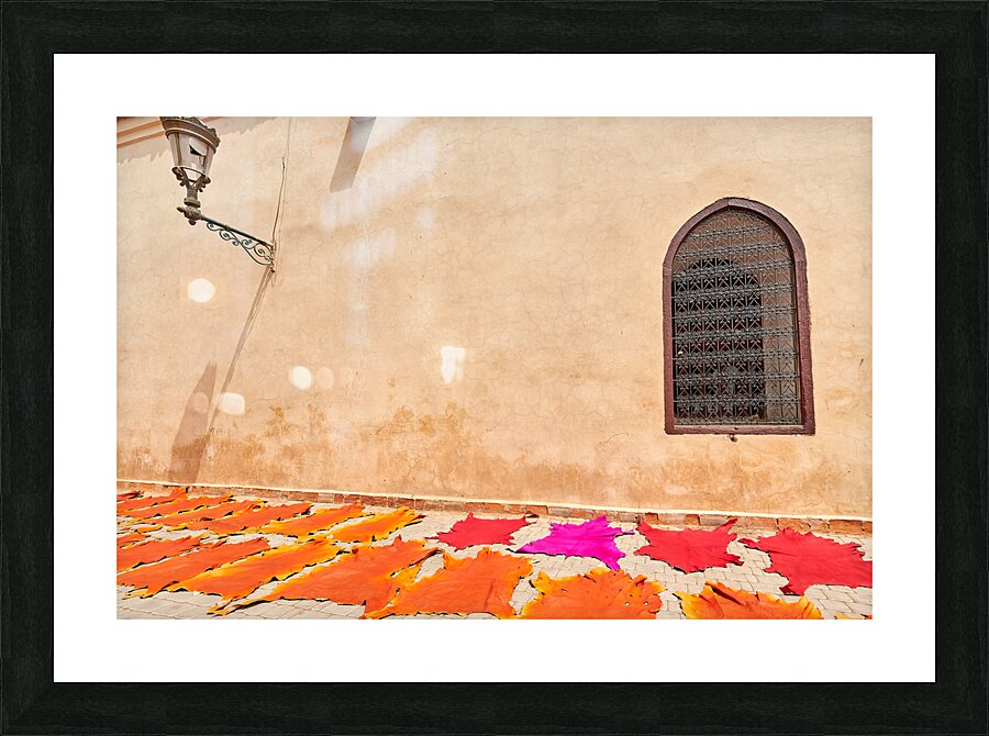 Morocco Marrakesh. Dyed leather drying in the sun Picture Frame print