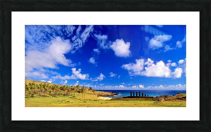 Moai statues at Easter Island Chile. Picture Frame print