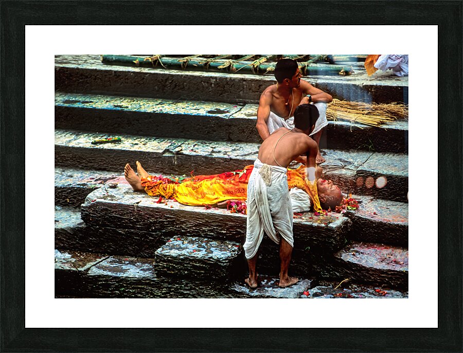 Nepal. Kathmandu. Cremation in Pashupatinath Picture Frame print