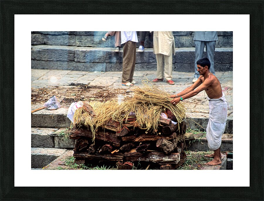 Nepal. Kathmandu. Cremation in Pashupatinath Picture Frame print