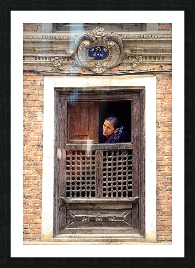Nepal. Kathmandu. Woman a t a window Picture Frame print