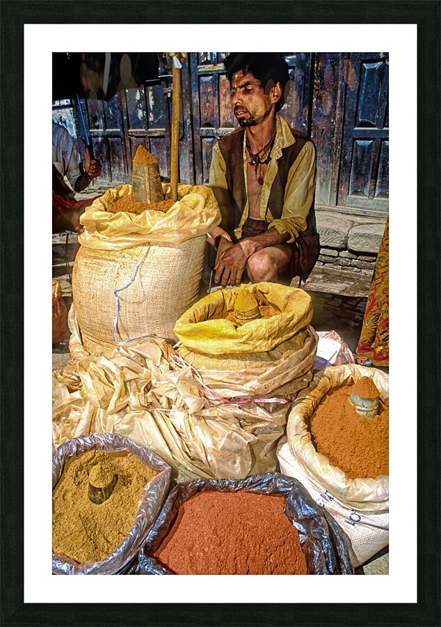 Nepal. Kathmandu. Selling spices Picture Frame print