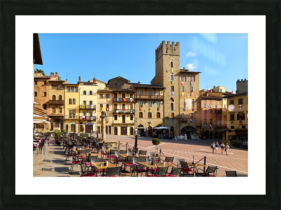 Arezzo Tuscany Italy. A group of people walking in Piazza Grande Picture Frame print