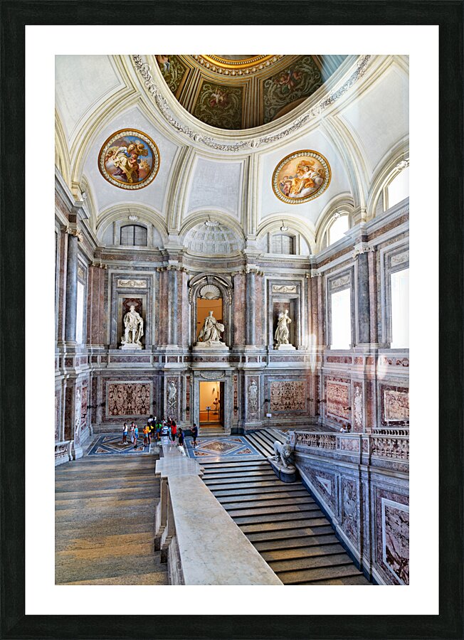 Caserta Campania Italy. The scalone staircase of honour by Luigi Vanvitelli at the Royal Palace Picture Frame print