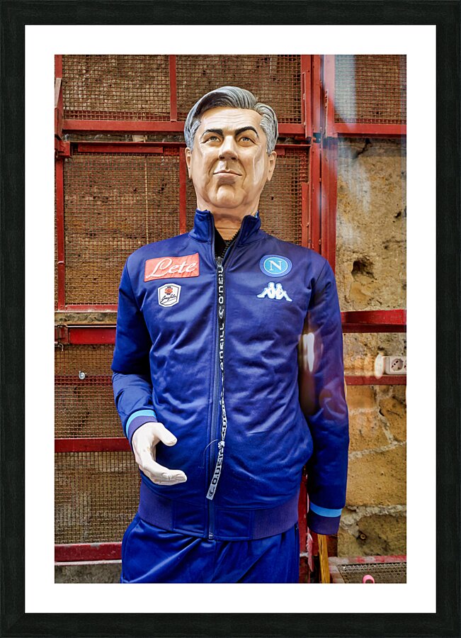 Naples Campania Italy. Statues figurines of the Christmas Nativity Scene in the artisan workshops of Via San Gregorio Armeno Picture Frame print