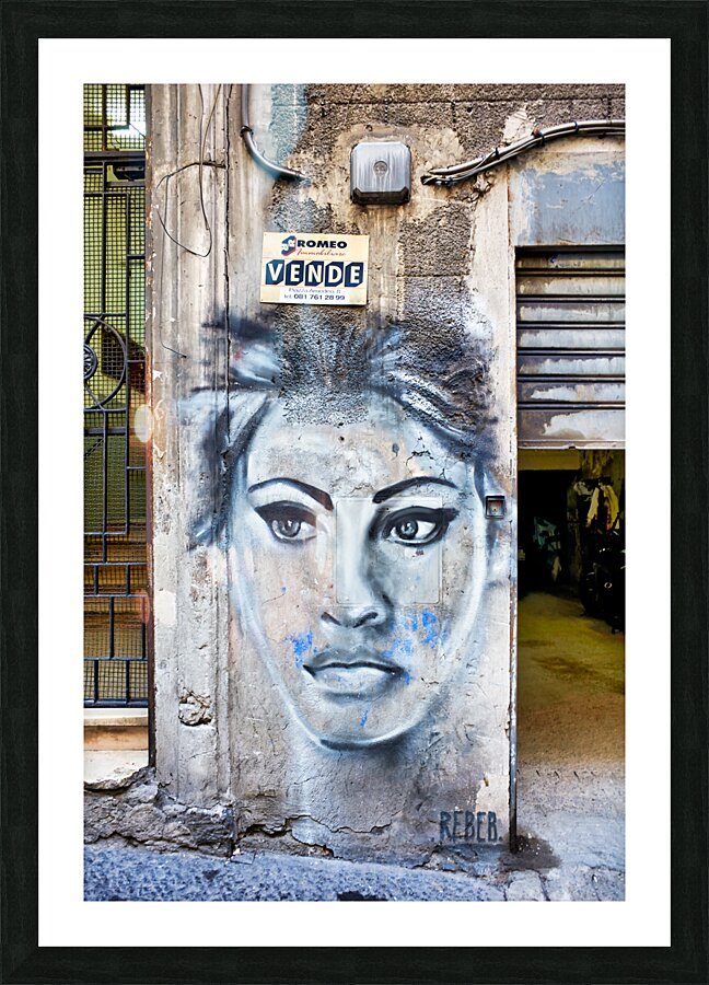 Naples Campania Italy. Street graffiti depicting neapolitan actress Sofia Loren at Quartieri Spagnoli Spanish Quarters Picture Frame print