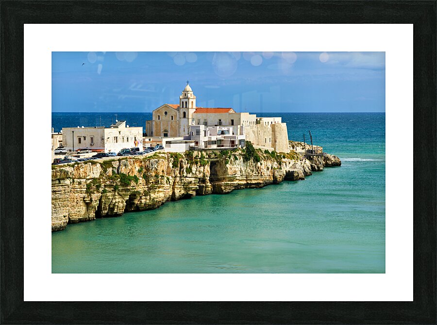 Vieste Gargano. Apulia Puglia Italy. Cape San Francesco and San Francesco church Picture Frame print