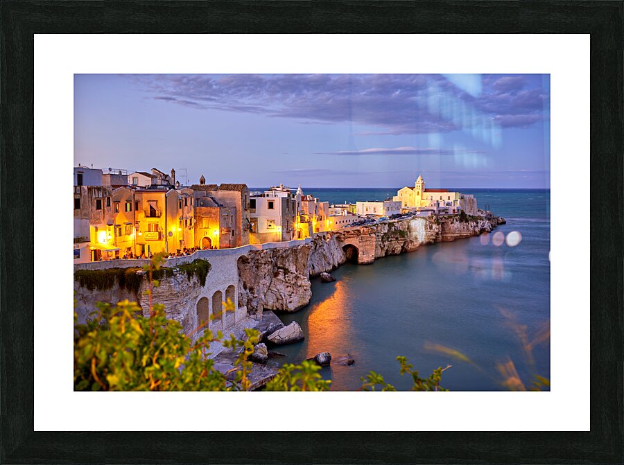 Vieste Gargano. Apulia Puglia Italy. Cape San Francesco and San Francesco church at sunset Picture Frame print